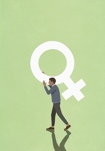 Man carrying female gender symbol