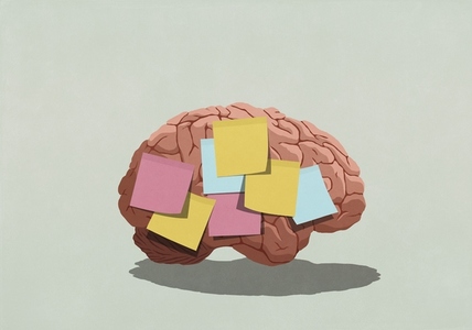 Adhesive notes covering brain
