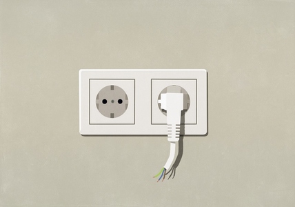 Cut plug in electricity outlet
