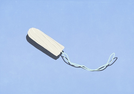 Tampon with string on blue background