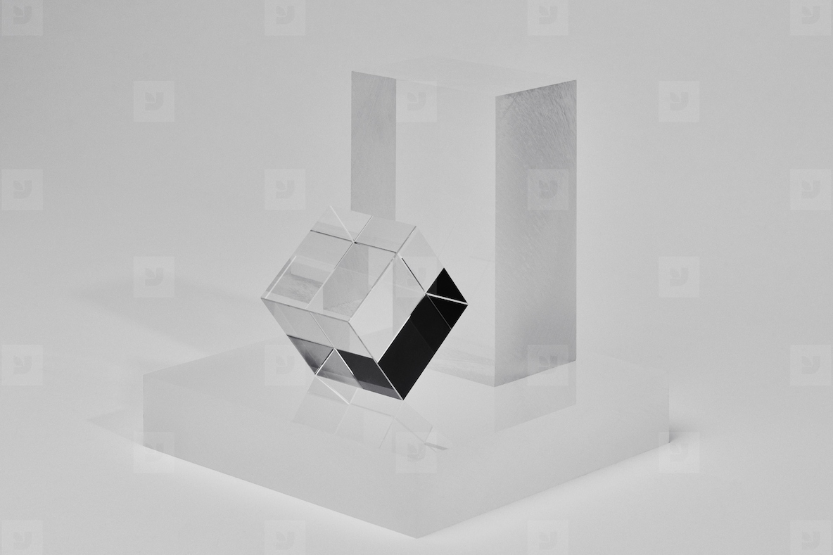 Crystal cubes on white background