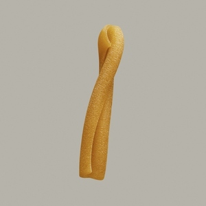 Close up still life raw casarecce pasta noodle on gray background