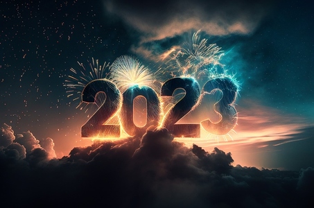 Abstract holiday concept colorful fireworks in 2023 text backgro
