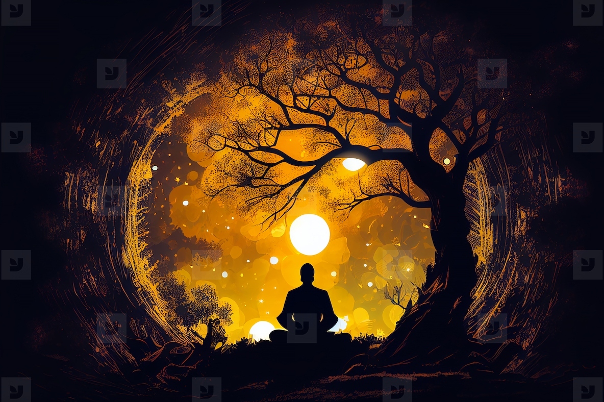 Abstract digital art meditation enlightenment background, illust