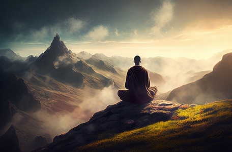 Abstract digital art of monk meditation enlightenment background