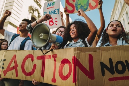 Multiethnic youth activists joining the global climate strike