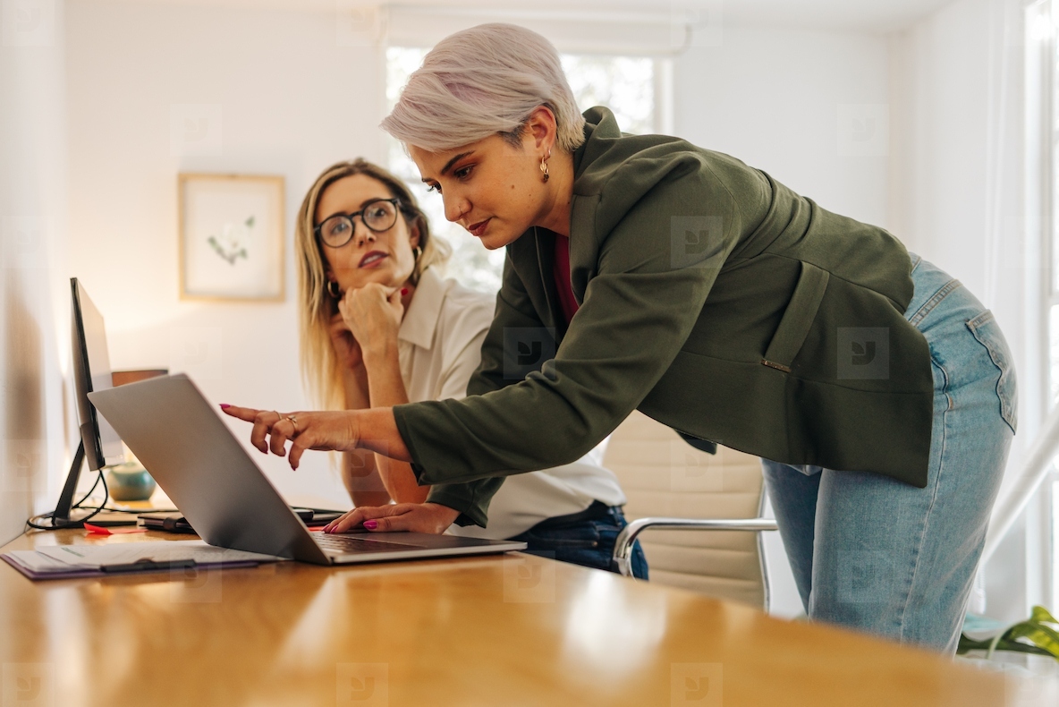 Young businesswoman collaborating with her colleague in an office