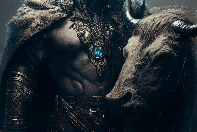 monster as a warrior with bull