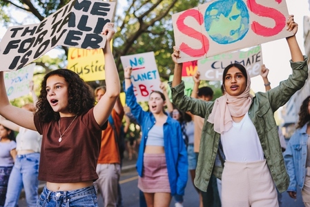 Young people standing up against climate change and global warming