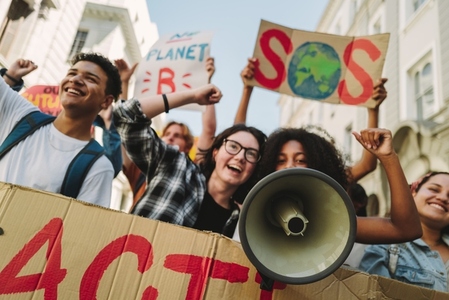 Vibrant youth activists marching against climate change