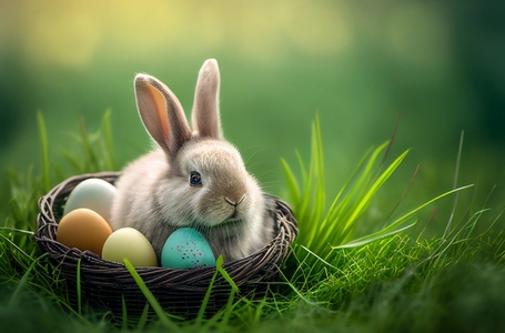 Cute rabbit with easter eggs