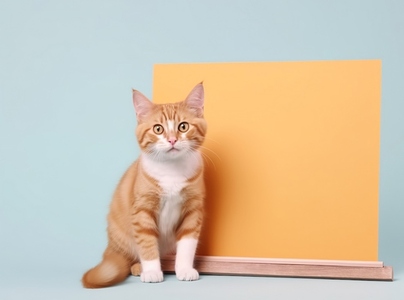 orange cat with blank board