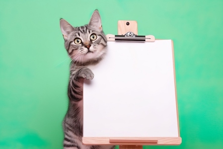 tabby cat with whiteboard