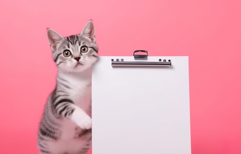 Cute cat holding whiteboard
