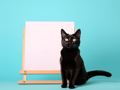 black cat with whiteboard