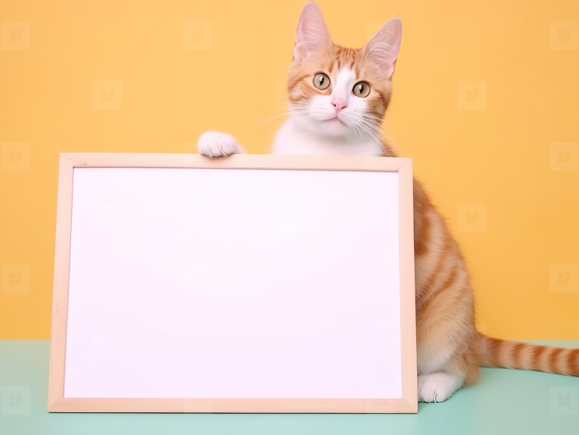 Tabby cat with whiteboard