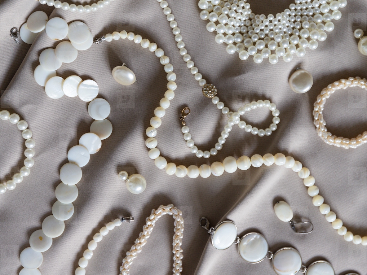 Many different pearl jewelry