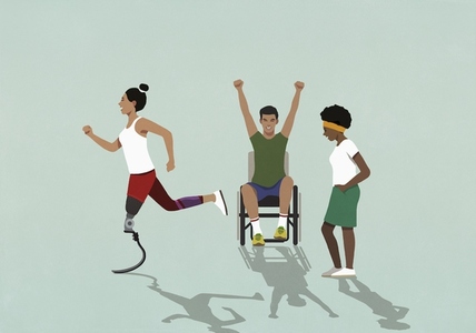 Happy excited disabled people exercising