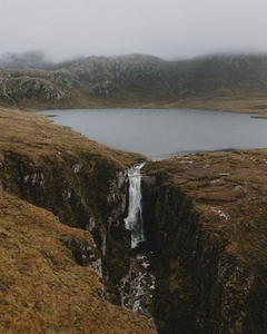 Scenic view mountain waterfall