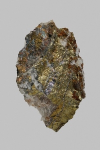 Close up gold German chalcopyrite stone on gray background