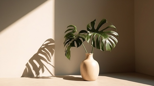 Modern summer minimal of plant in sunlight with long shadows on