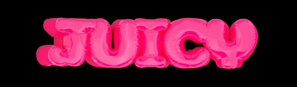 Word Juicy with pink color on black background background  3d illustration