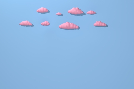 Pink cartoon clouds on blue background  3d illustration