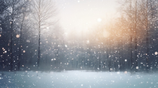 Snow on blur winter background