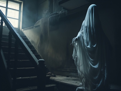 Scary ghost in haunted house