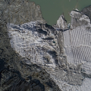 Aerial view textured Rhone Glacier Canton of Valais Switzerland