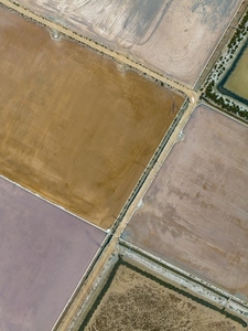 Aerial view salt ponds forming abstract pattern Majorca Spain
