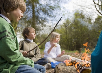 Children sitting around a campfire