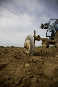 Agricultural field with tractor