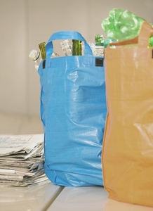 Close up of recycling bags full of garbage