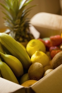 Close up of a box full of organic fruit