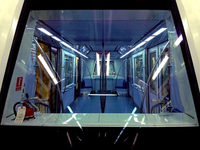 Futuristic airport tram interior