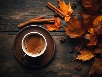Top view of coffee in autumn