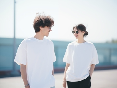 A couple wearing white tshirt