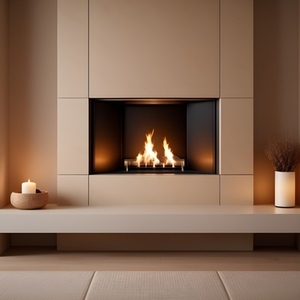 Modern fireplace with fire in a
