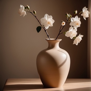 Ceramic vase with white flowers