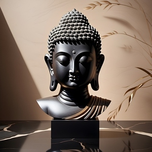 Buddha head statue made from bla