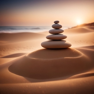 Balanced stones on a beach in su