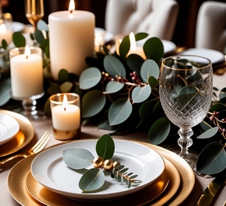 Decorated dinner table setting w