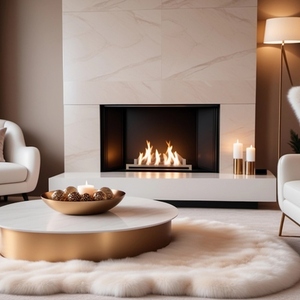 Modern fireplace with fire in a