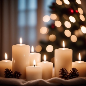 Many white candles with Christma