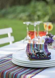 Close up of tableware on a garden table