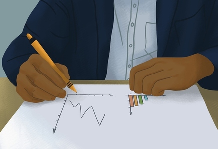 Close up businessman with pencil drafting charts