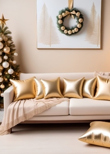 Sofa and golden pillows in a bei