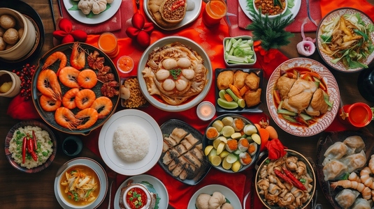 Top view of chinese food meal