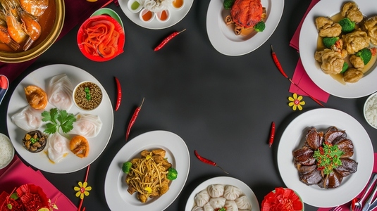 Top view of chinese food meal